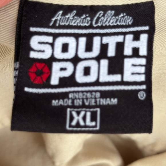 Y2K South Pole Shirt Mens M Beige Embroidered Button Up Streetwear Hip Hop VTG - Picture 3 of 5